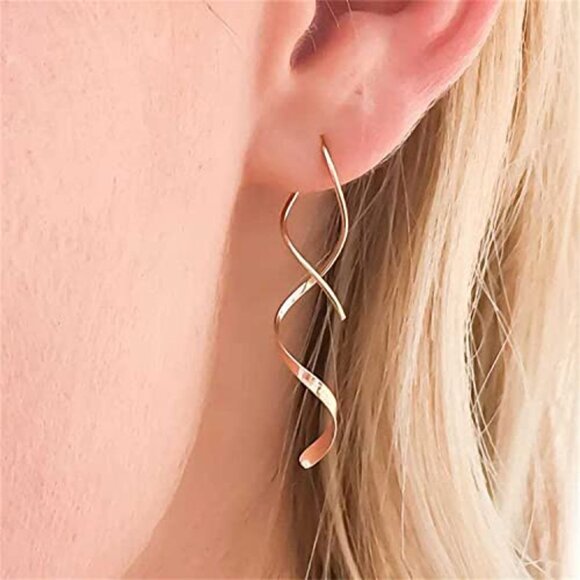 14K Rose Gold Plated Spiral Threader Earrings - Picture 3 of 3